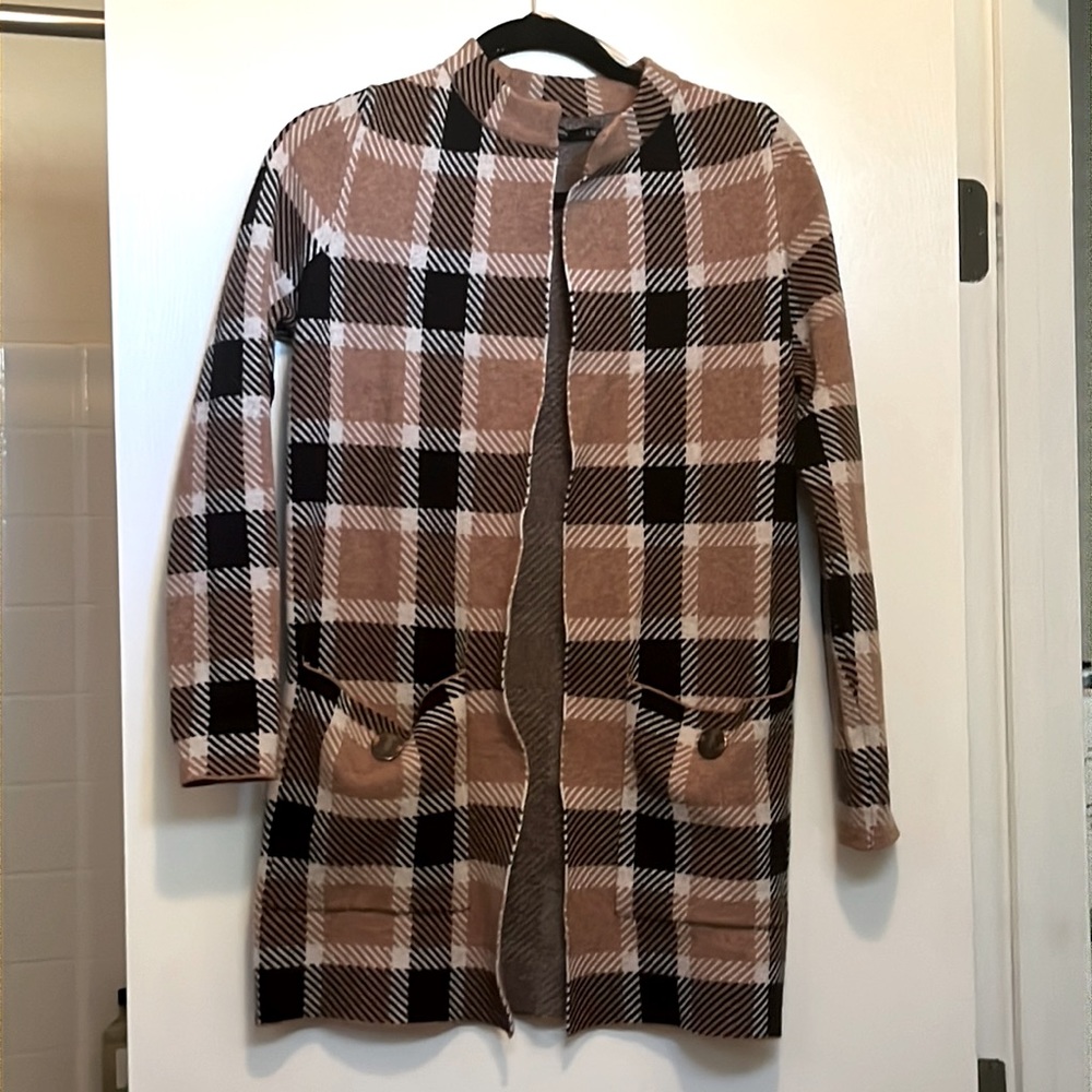 Sfera long, plaid (Burberry style) open cardigan